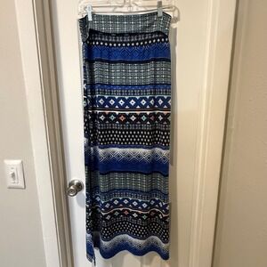 JOE B by JOE BENBASSET Bohemian Geometric Print Maxi Skirt Blue Large